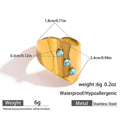 麦芽欧美ins风指环不锈钢18K金镶彩色天然石戒指女轻奢高级感手饰