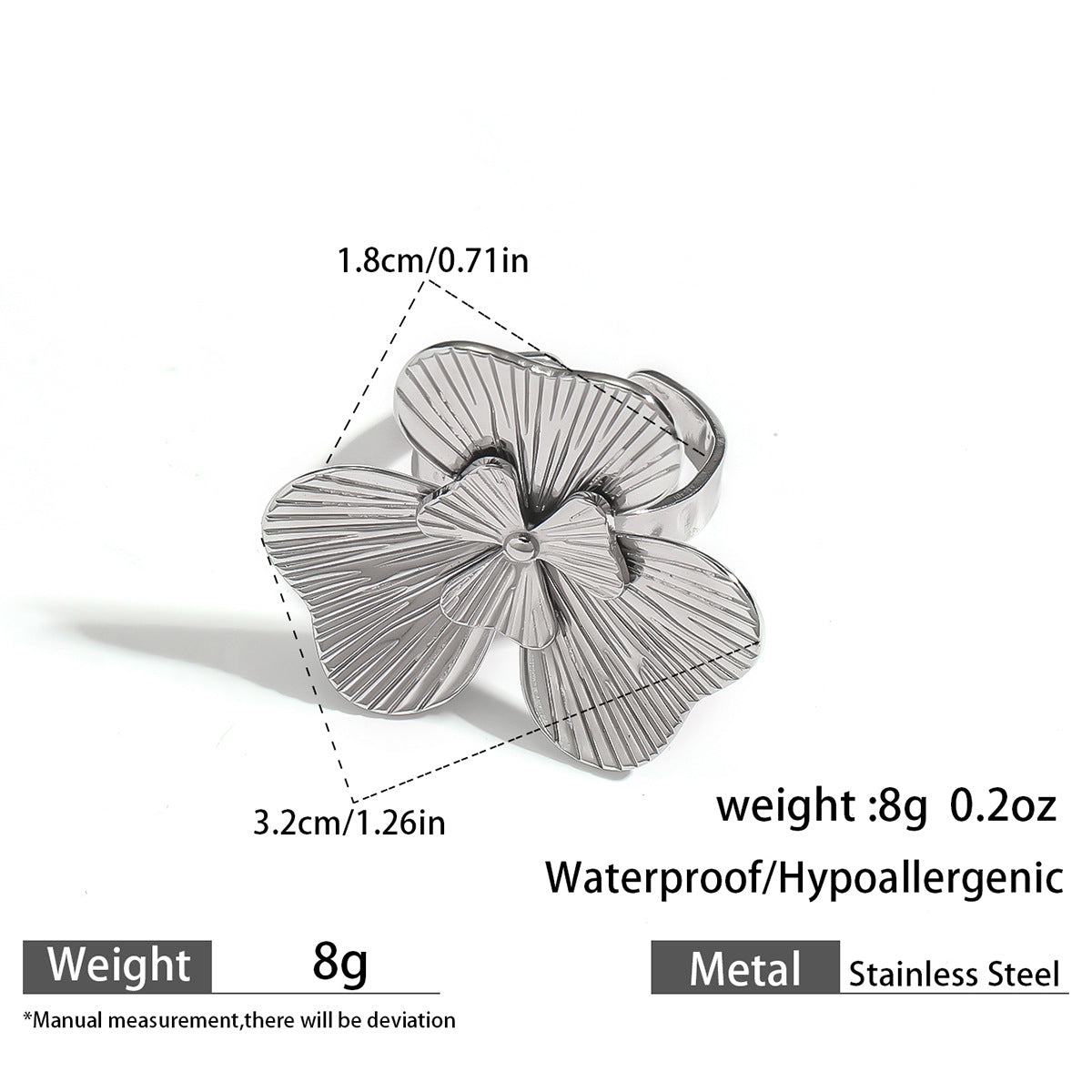 麦芽不锈钢不掉色花朵戒指女立体感开口设计指环夸张欧美跨境手饰