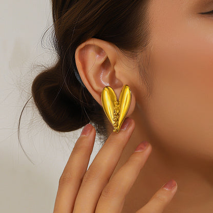 麦芽欧美跨境不锈钢钛钢爱心耳环耳钉女士设计感18k金耳饰earings