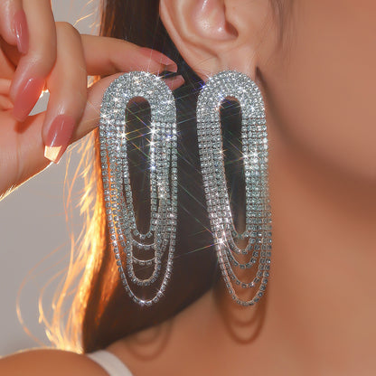 町卡饰品气质奢华闪亮水钻长款耳环女时尚渐变彩色流苏大耳环耳饰