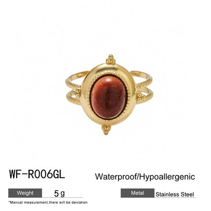 麦芽不锈钢18k金不掉色戒指绿松石开口食指戒指环 小众高级感手饰