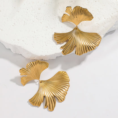 麦芽欧美不锈钢钛钢银杏叶树叶耳环耳钉高级感轻奢个性耳坠耳饰品