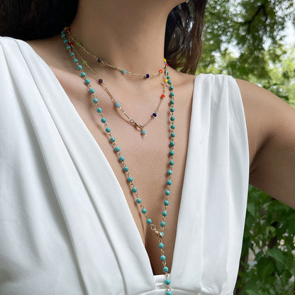 欧美跨境饰品 时尚感流苏y型链项链女 简约多层镶嵌水晶锁骨链