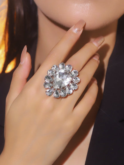 町卡高端华丽闪亮水晶蝴蝶形戒指女 小众设计水钻戒指指环