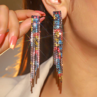 轻奢风小脸超闪AB水钻长款流苏耳环女 时尚气质耳钉饰品 earrings