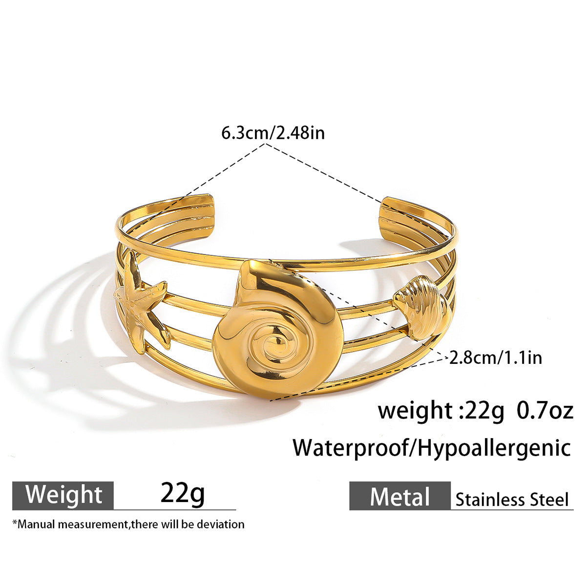 麦芽欧美不锈钢海洋风手镯海星海螺珊瑚花朵手环天然石镯子手饰品