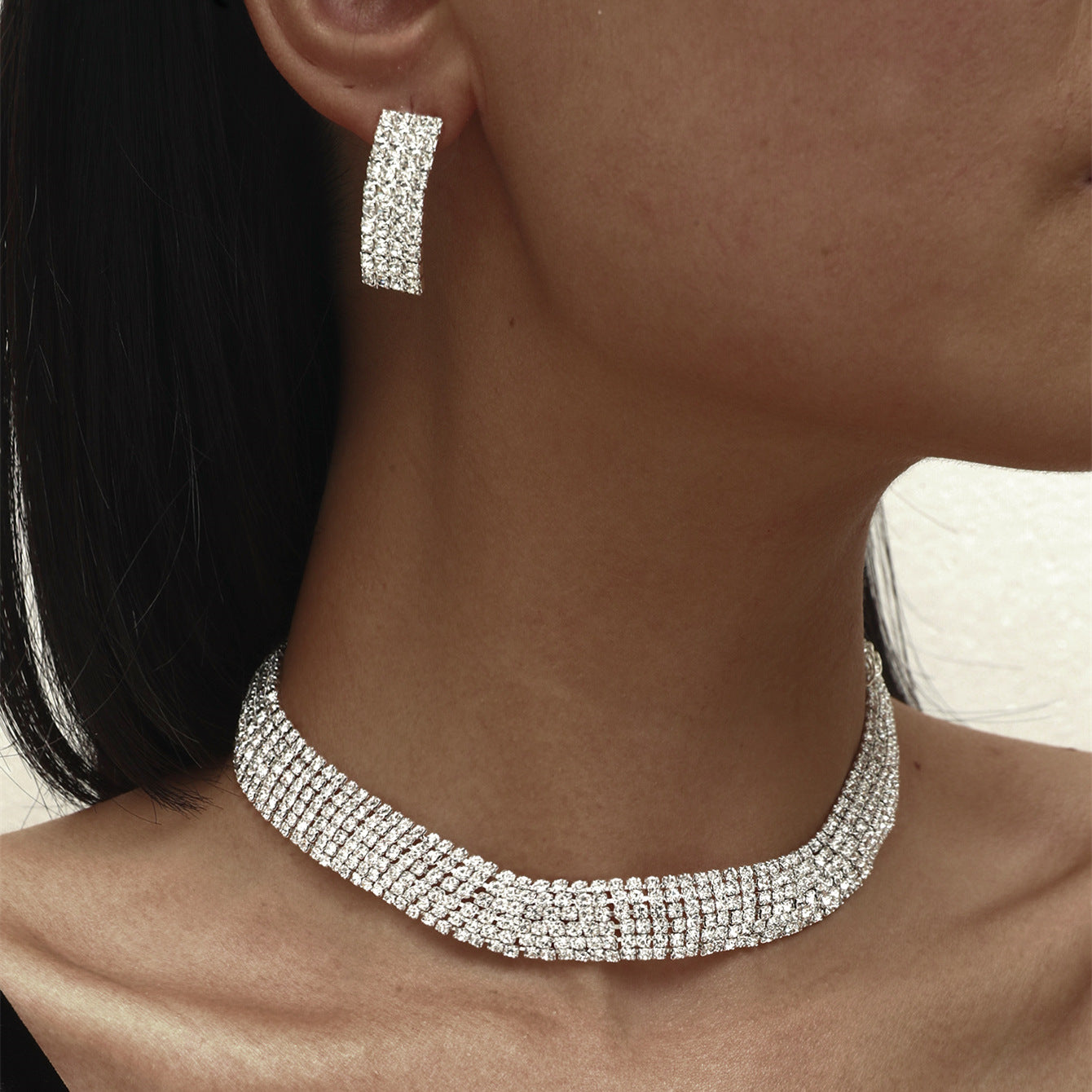 时尚超美项链耳环套装水钻闪亮耳钉婚礼晚会两件套婚纱礼服配饰品