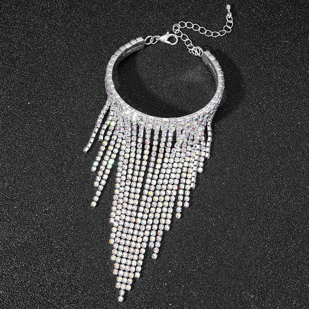 欧美夸张超闪宽边水钻流苏手链女 时尚百搭满钻手镯网红手饰批发