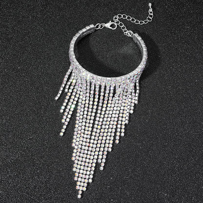 欧美夸张超闪宽边水钻流苏手链女 时尚百搭满钻手镯网红手饰批发