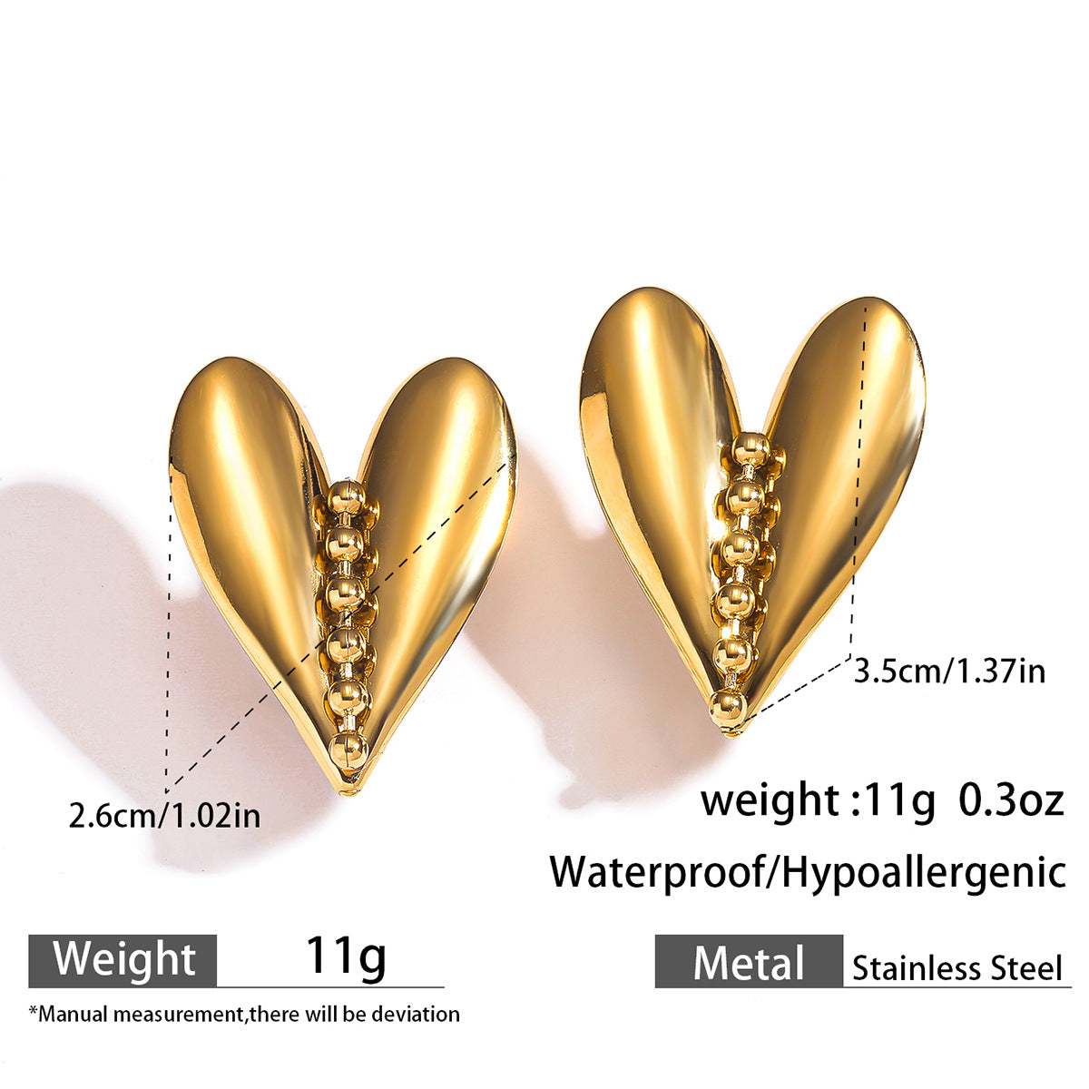 麦芽欧美跨境不锈钢钛钢爱心耳环耳钉女士设计感18k金耳饰earings