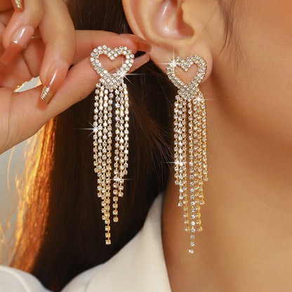 跨境情人节大爆款 奢华闪亮满钻爱心耳环女 时尚双桃心耳钉耳饰品