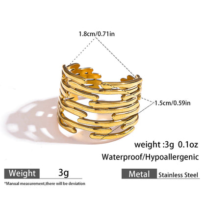 麦芽不锈钢钛钢不掉色戒指ins可调节开口设计指环 欧美手饰品套装