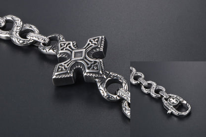 欧美朋克8字钛钢手链 潮男时尚手环 复古十字架花纹手饰CE147