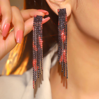 轻奢风小脸超闪AB水钻长款流苏耳环女 时尚气质耳钉饰品 earrings