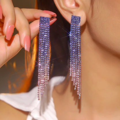 轻奢风小脸超闪AB水钻长款流苏耳环女 时尚气质耳钉饰品 earrings