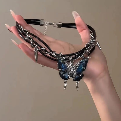 chocker缠绕铆钉金属皮革项圈克罗朋克爱心少女y2k亚文化小众项链