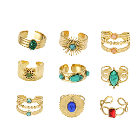 麦芽不锈钢18k金不掉色戒指绿松石开口食指戒指环 小众高级感手饰