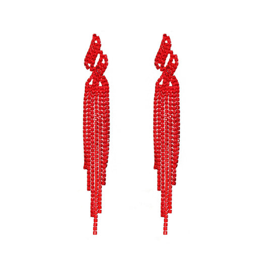 Red Rhinestone Tassel Stud Earrings