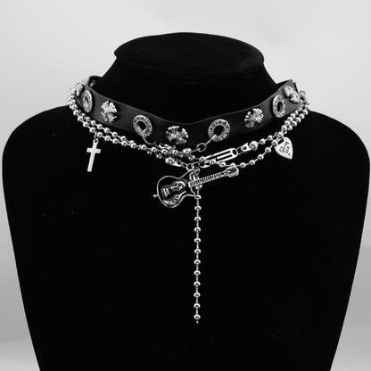 暗黑哥特y2k辣妹链条十字架吉他项圈颈带choker亚文化朋克项链潮