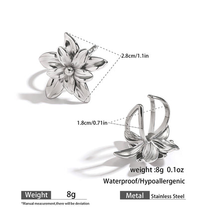 麦芽不锈钢不掉色花朵戒指女立体感开口设计指环夸张欧美跨境手饰