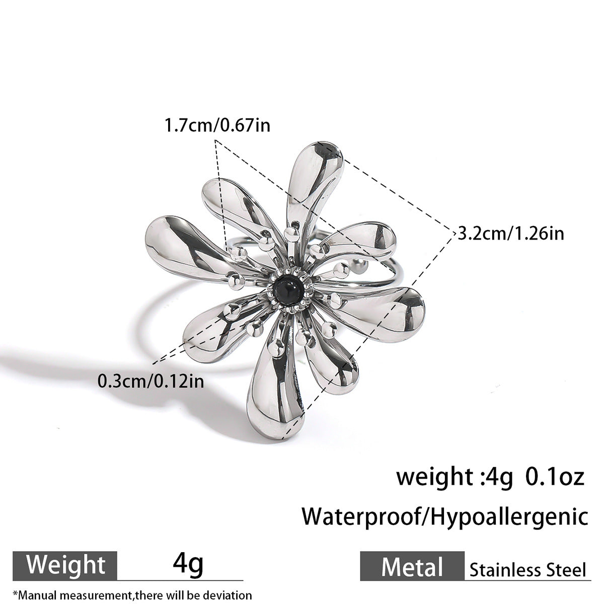 麦芽不锈钢不掉色花朵戒指女立体感开口设计指环夸张欧美跨境手饰