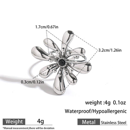 麦芽不锈钢不掉色花朵戒指女立体感开口设计指环夸张欧美跨境手饰