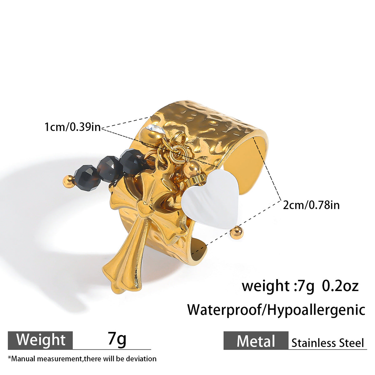 麦芽欧美不锈钢度假风开口戒指海螺海星贝壳珍珠花樱桃指环手饰品