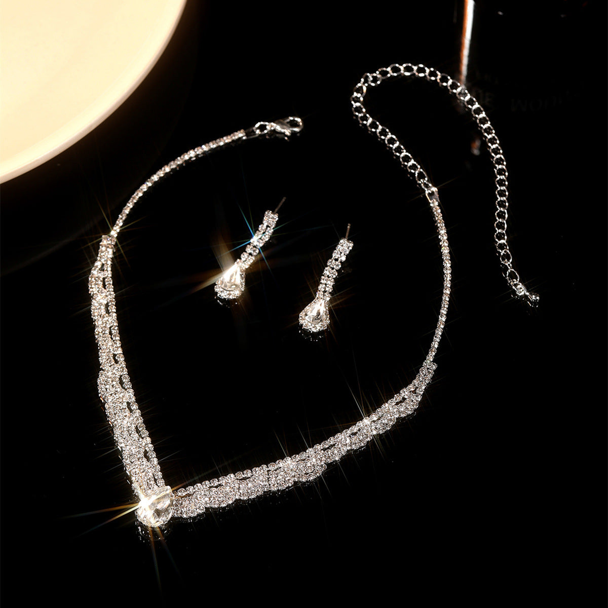 亚马逊爆款奢华新娘项链耳环两件套婚礼配饰气质锆石花朵首饰套装