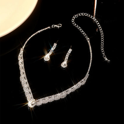 亚马逊爆款奢华新娘项链耳环两件套婚礼配饰气质锆石花朵首饰套装