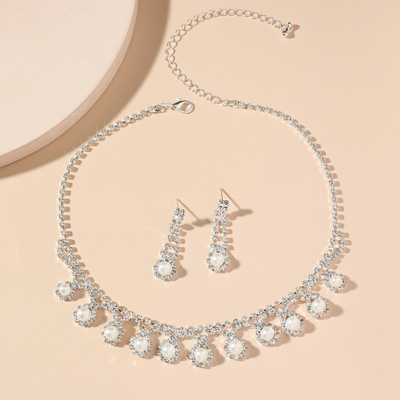 亚马逊爆款奢华新娘项链耳环两件套婚礼配饰气质锆石花朵首饰套装