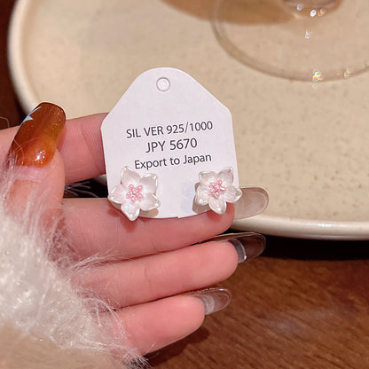 Sterling Silver S925 Needle Fresh Forest Style Flower Stud Earrings for Women, Vacation Style Light Luxury Minority Advanced Pearl Earrings