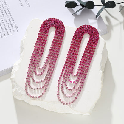 町卡饰品气质奢华闪亮水钻长款耳环女时尚渐变彩色流苏大耳环耳饰