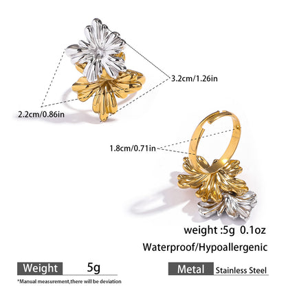 麦芽不锈钢花朵小雏菊金银拼色耳钉耳环开口戒指指环小众设计耳饰