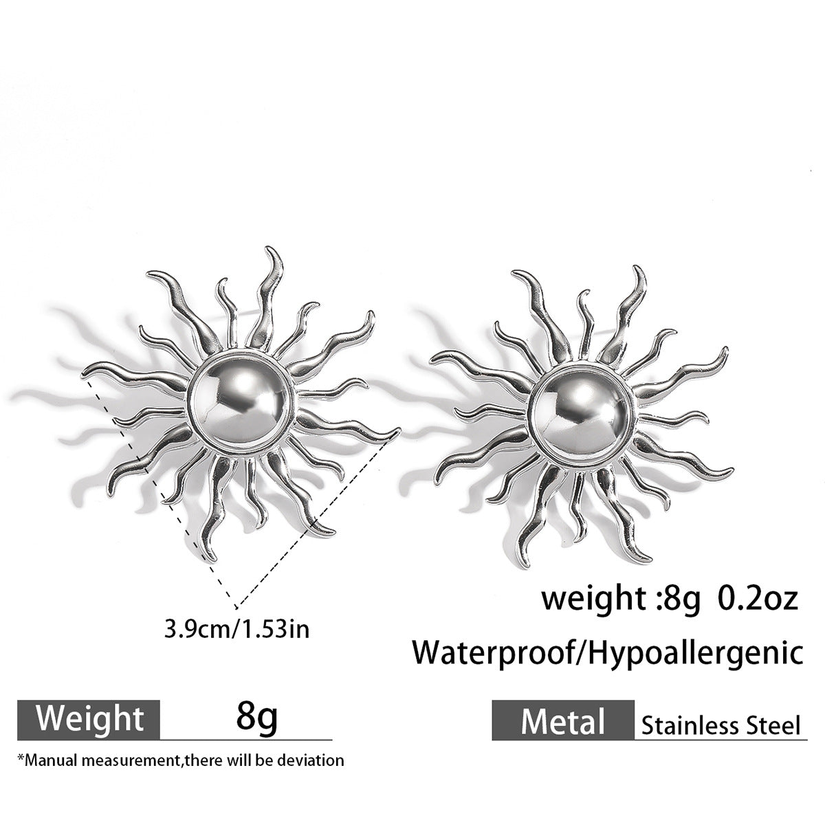 麦芽欧美跨境不锈钢钛钢太阳耳钉耳环开口戒指指环小众设计感饰品