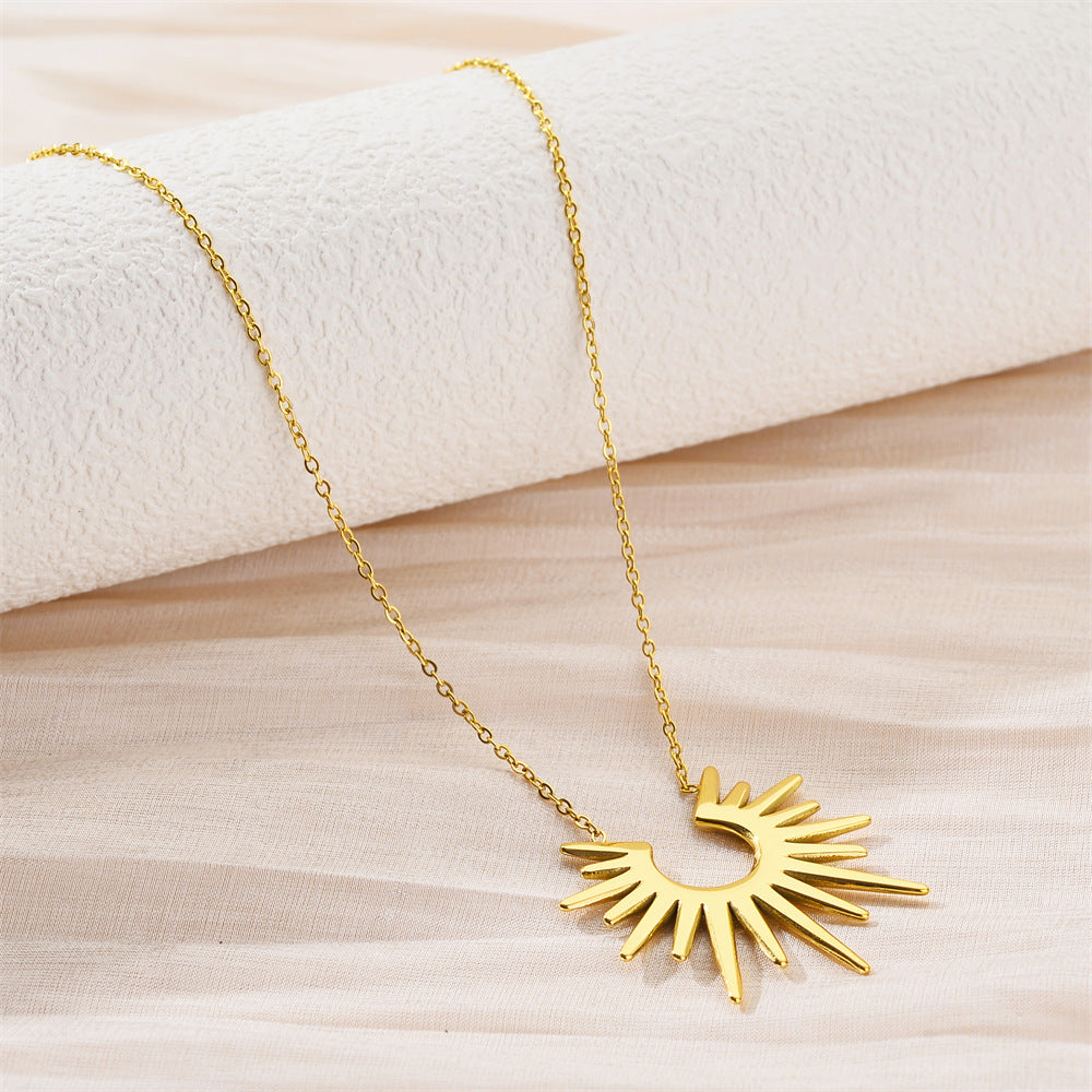 Titanium Steel Sunflower Pendant Necklace