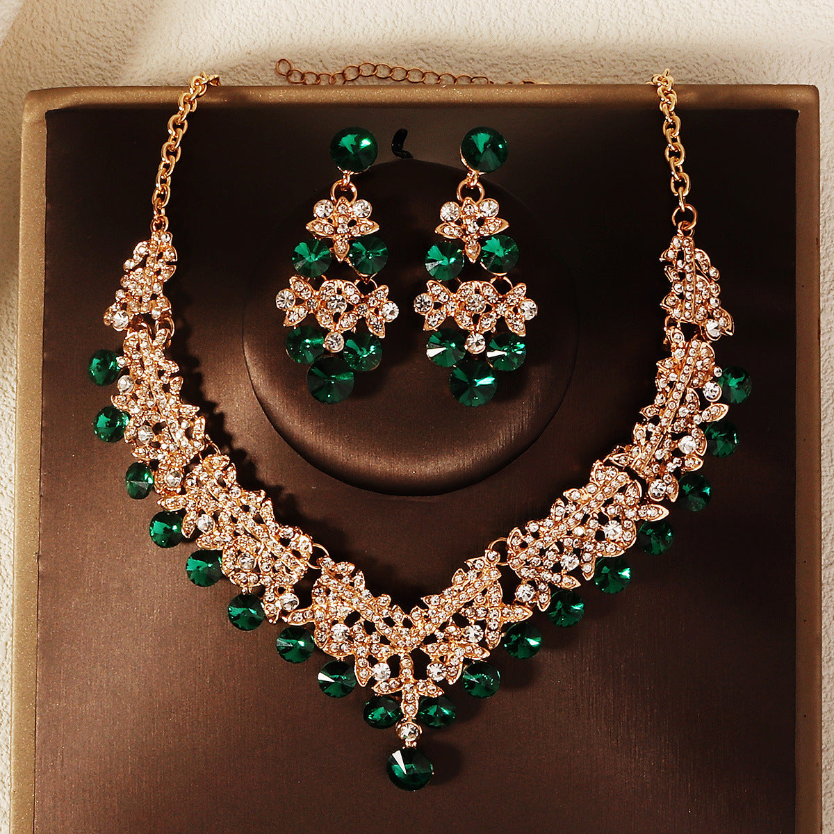 KFC--Exaggerated vintage alloy rhinestone earrings necklace women's set necklace