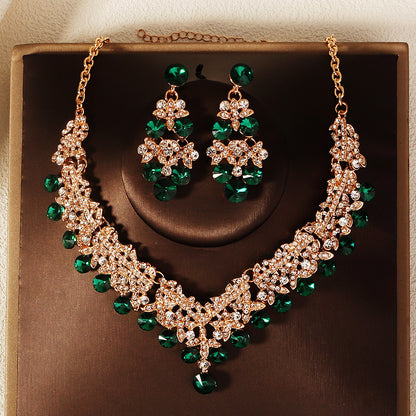 KFC--Exaggerated vintage alloy rhinestone earrings necklace women's set necklace