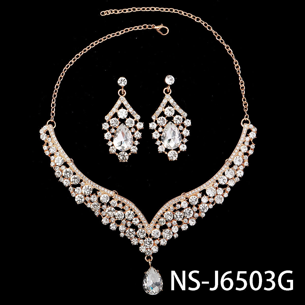 KFC--Exaggerated vintage alloy rhinestone earrings necklace women's set necklace