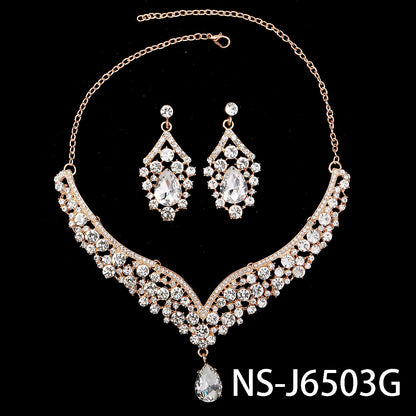 KFC--Exaggerated vintage alloy rhinestone earrings necklace women's set necklace