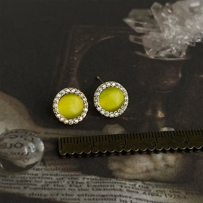 Green CZ Vintage Stud Earrings