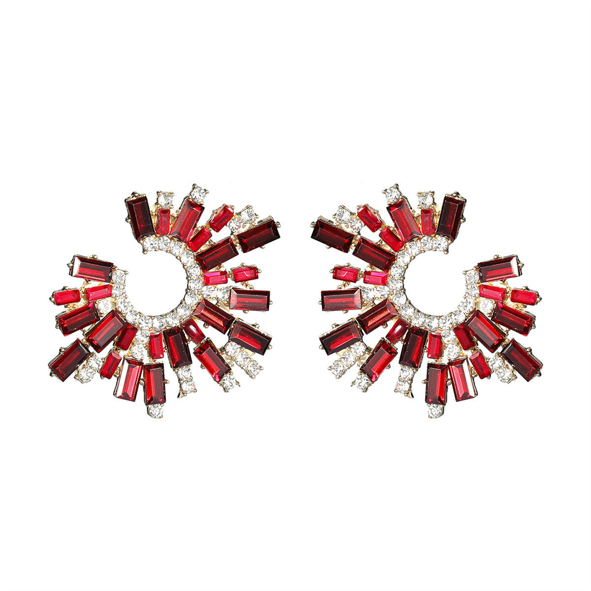 欧美跨境饰品 气质百搭彩色玻璃水钻C形耳环女 气质优雅雪花耳饰