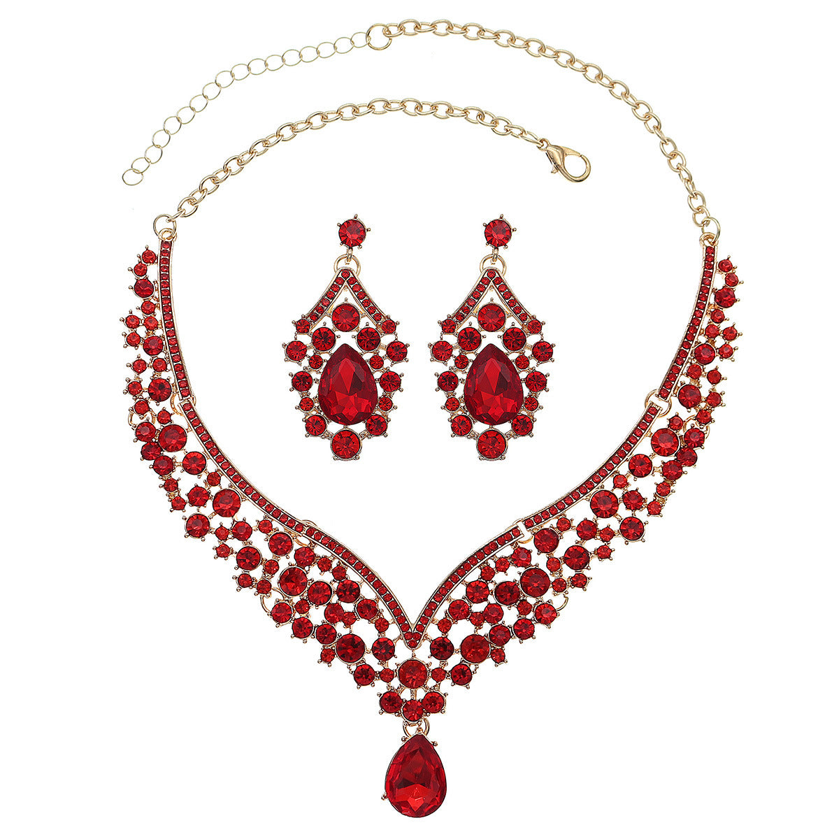 KFC--Exaggerated vintage alloy rhinestone earrings necklace women's set necklace