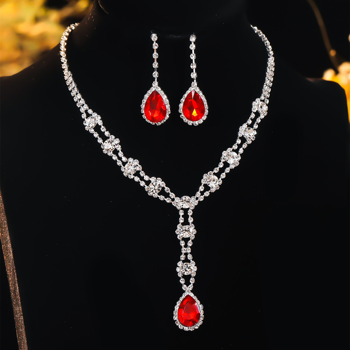 亚马逊爆款奢华新娘项链耳环两件套婚礼配饰气质锆石花朵首饰套装