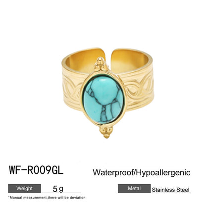 麦芽不锈钢18k金不掉色戒指绿松石开口食指戒指环 小众高级感手饰