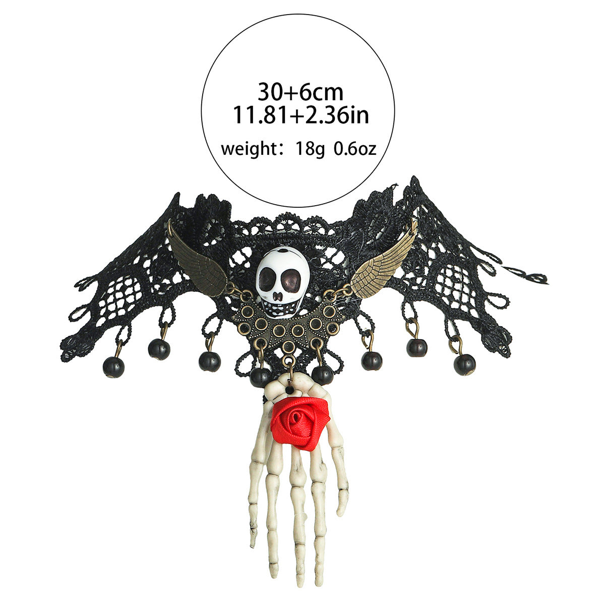 欧美跨境万圣节骷髅玫瑰手掌蕾丝项链女复古个性项圈暗黑风锁骨链