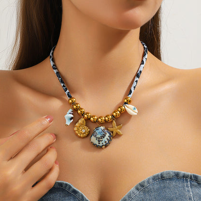 麦芽欧美钛钢贝壳海螺海星项链轻奢高级感沙滩度假风锁骨链不锈钢