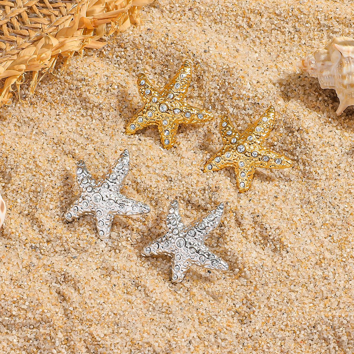 麦芽不锈钢钛钢海星星星锆石耳钉耳环女欧美跨境不掉色高级感耳饰
