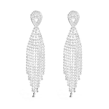 亚马逊爆款  时尚长款流苏耳环女 水钻耳环镶钻耳钉耳饰 全铜材质