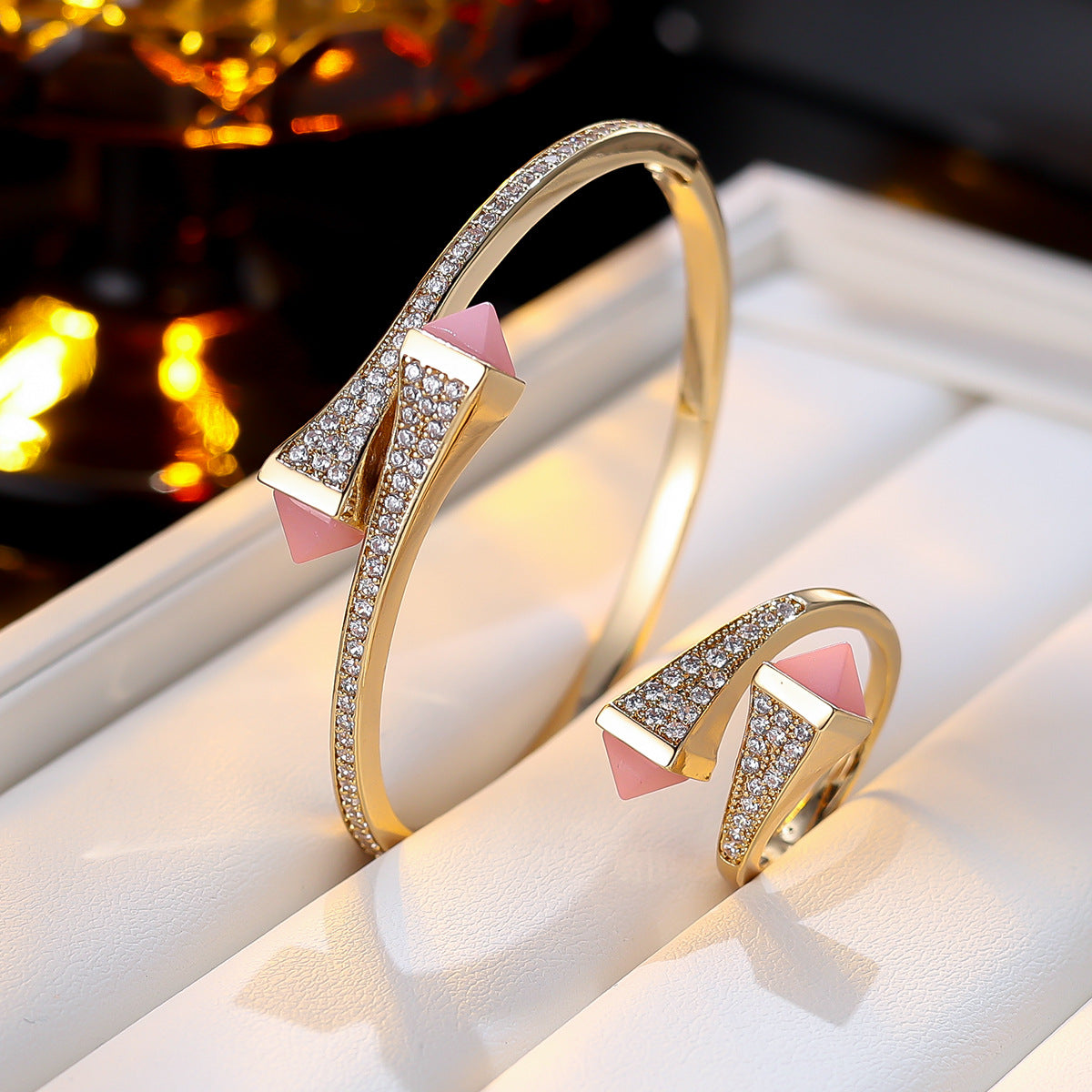 Light Luxury Niche Design Zircon Bracelet & Ring Set, Vintage Jewelry Set