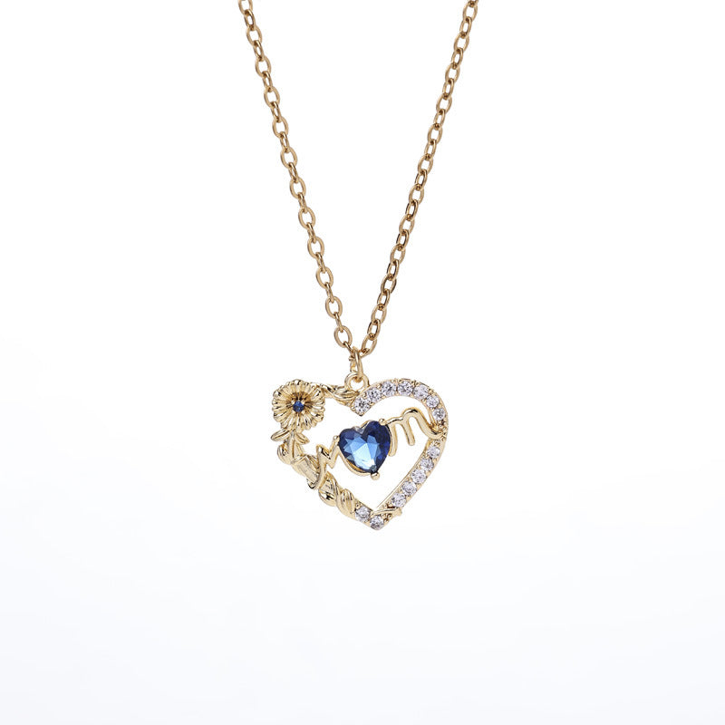 Women's Heart Pendant Necklace with Sparkling Zircons & 12 Birthstones